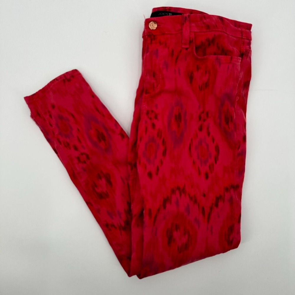 Joe's Ankle Jeans‎ Women's 29 Red Denim Ikat Print Stretch Low Rise Skinny Leg